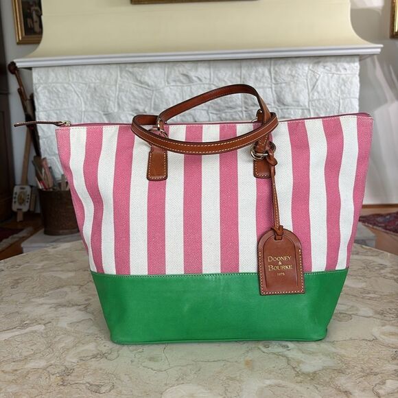 Dooney & Bourke O Ring Tote Bag Pink & White Canvas & Leather - Picture 4 of 17